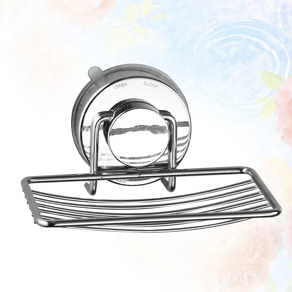 Punch-free Soap Dish Drain Rack Power-grip Suction Cup Soap Tray Holder Storage Soap Rack Container for Bath Shower (Silver) view 5