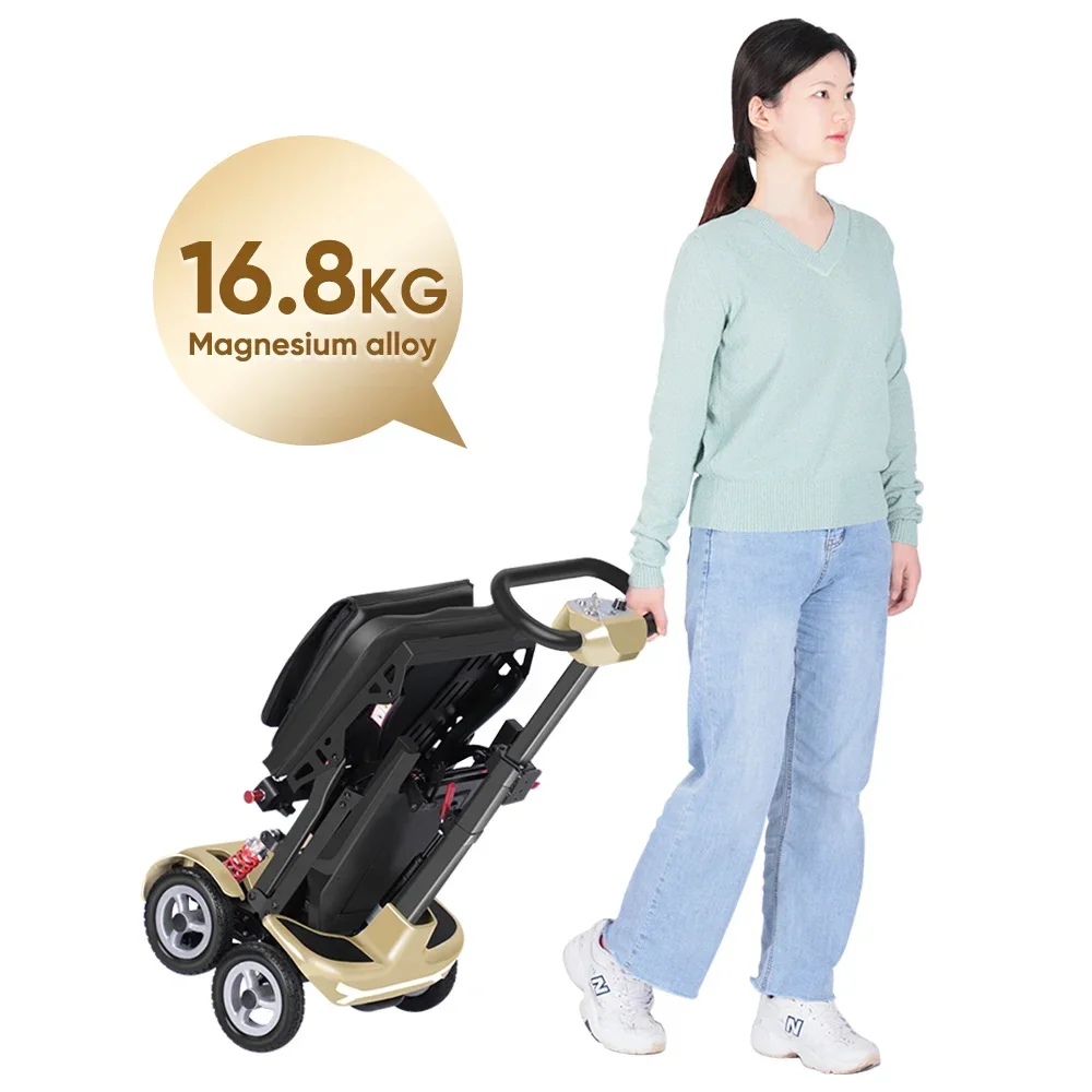 Ultra Lightweight Magnesium 4 Wheel Mobility Scooter Portable Self-Folding Handicapped Scooter for Elderly