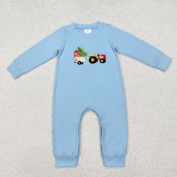 Wholesale Newborn Coverall Christmas Bodysuit Children Baby Boy Embroidery Tractor Romper Kids Infant Toddler Blue One-piece