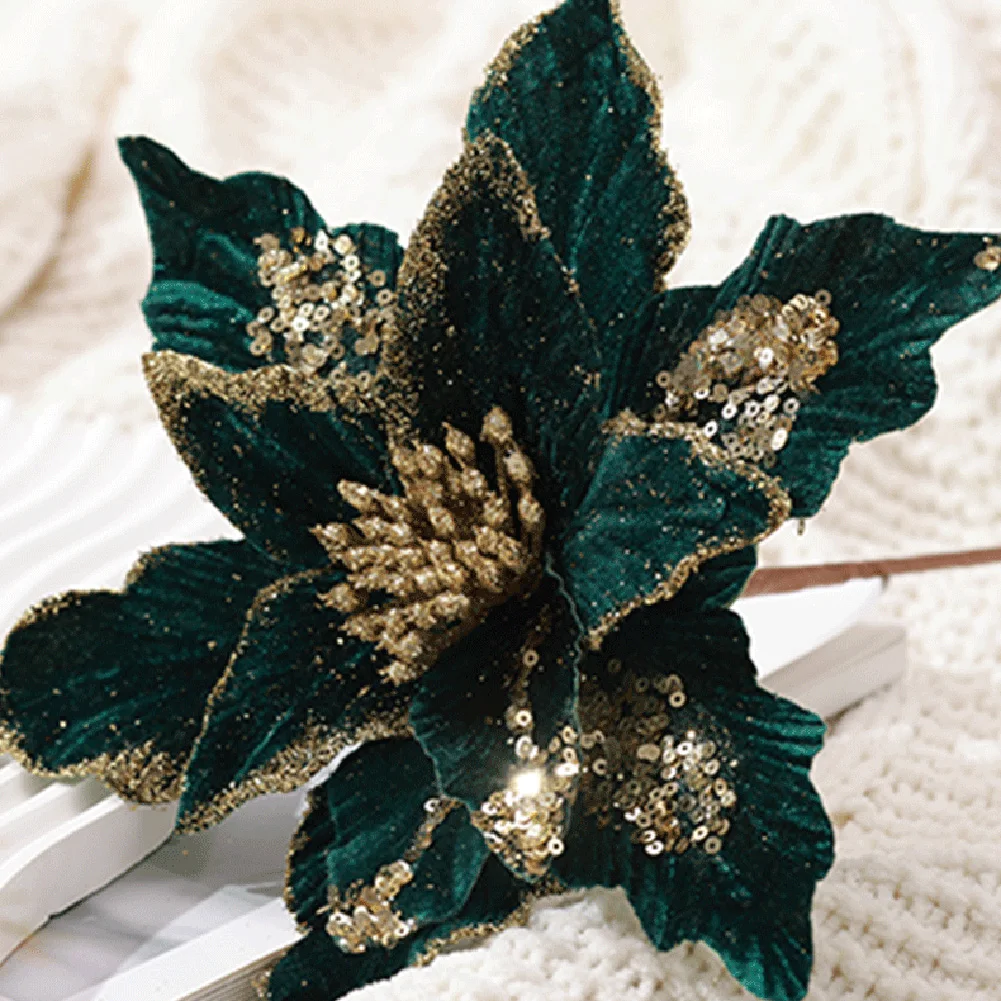 1x زهور قماش عيد الميلاد الاصطناعية شجرة عيد الميلاد واقعية معلقة زهرة عيد ميلاد سعيد الديكور هدايا عيد الميلاد سنة جديدة سعيدة #5