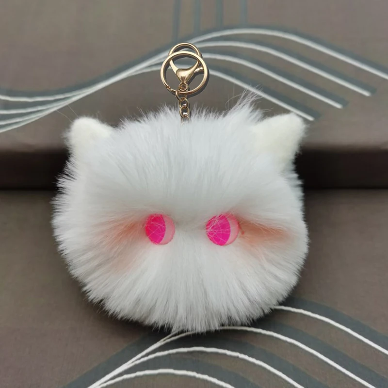 Cute Blush Cat Ball Plush Keychain para as Mulheres, pingente de desenho animado Shy Doll das meninas, chaveiros, chaveiro do saco do carro, Keyholder Acessórios