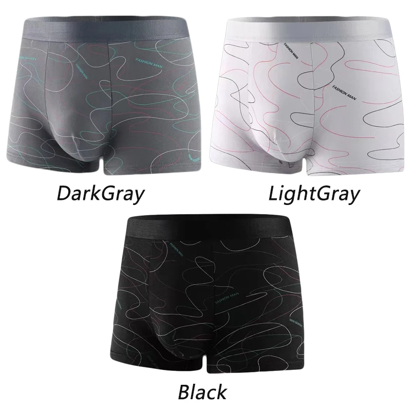 3 Pieces Men Boxers Sports Underwear Underpants Shorts 2XL 3XL 4XL Simple Line Breathable Fashion Sports Fitness