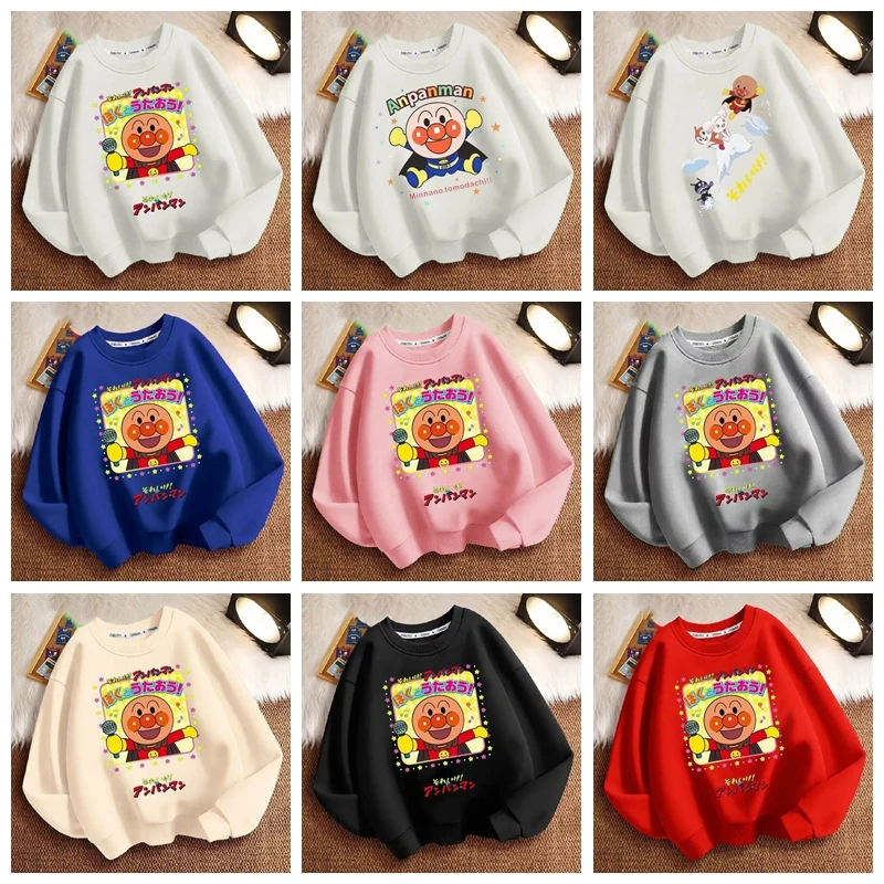 Autumn Winter Baby Boy Sweatshirt Cartoon Anpanman Print Kids Girl Casual Long Sleeve T Shirt Children Clothes Tops Coat 2-12T