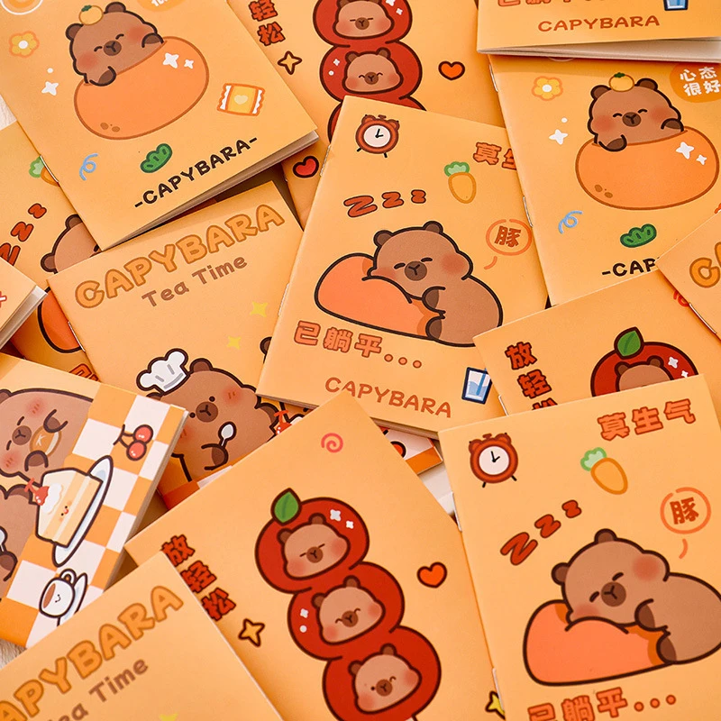 4Pcs Cartoon Cute Capybara Notebook Kawaii Pocket Book Creative Fashion Mini Notebook Weekly Planner Diary School Supplies