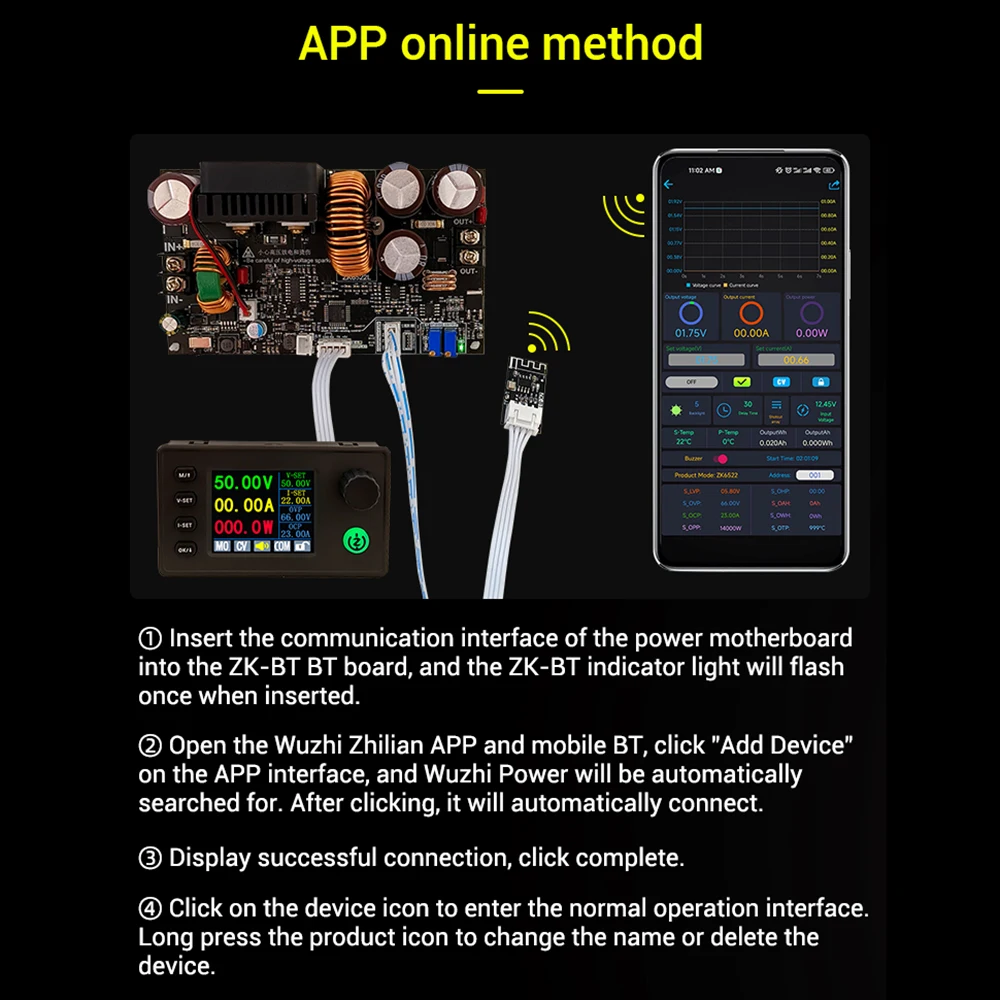 ZK-6522C CNC 스텝 다운 조절식 전압 조정기 전원 공급 장치, 정전압 정전류 모듈, 컬러 디스플레이