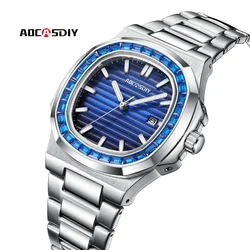 AOCASDIY Top Luxury Brand Fashion New Men's WaterProof Watch With Diamond Square Super Luminous Quartz Watch All Steel Belt