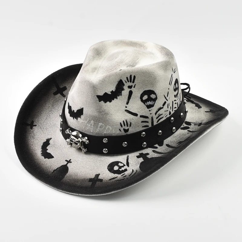 Halloween Schädel Druck Jazz Hut Party Requisiten Dress Up Hut Männer Cosplay Kostüm Zubehör