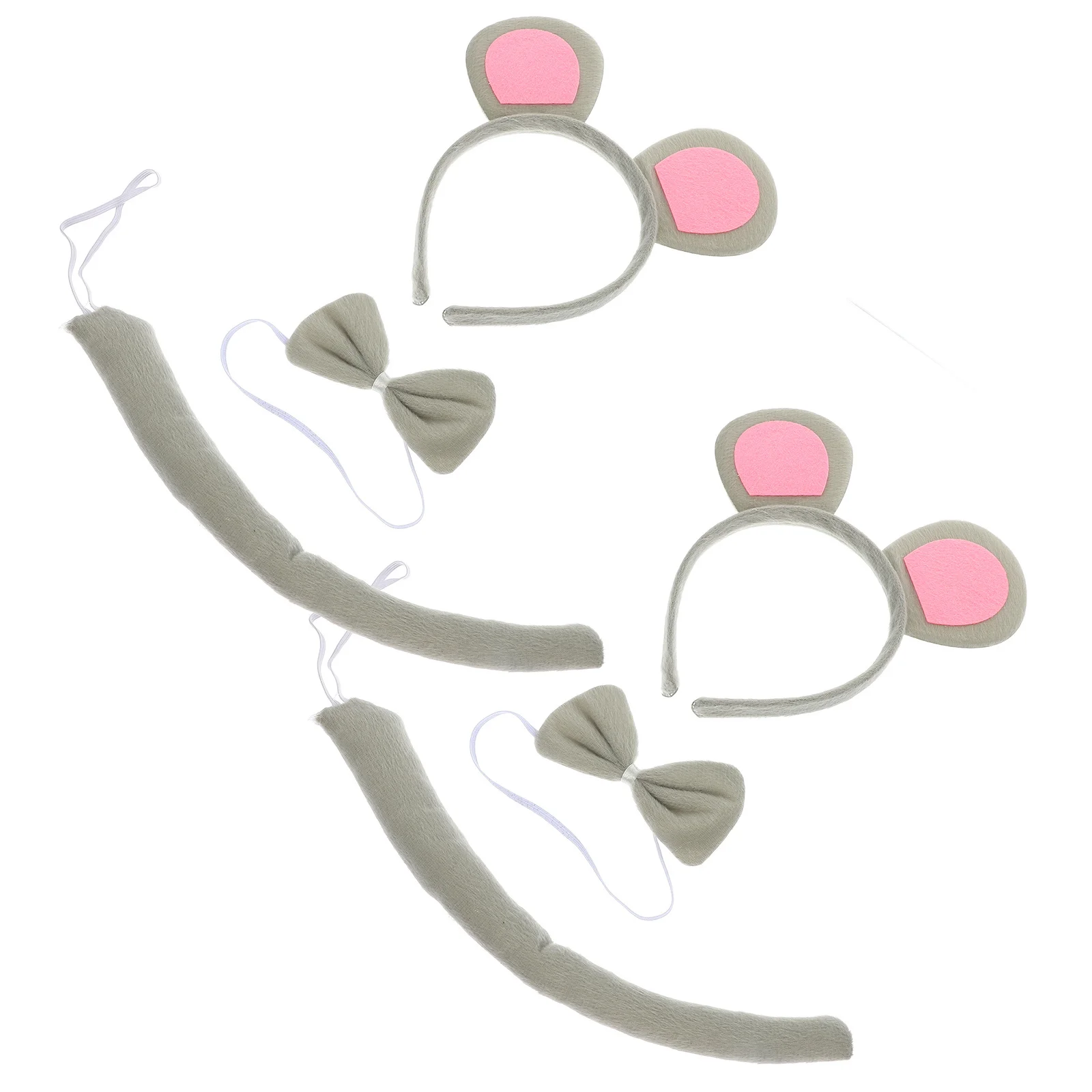 2 set di fasce per capelli con coda di topo, set di papillon per ragazze, bambini, cosplay, costume da festa, accessorio di moda alla moda, taglia unica