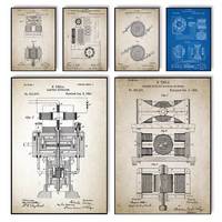 Nikola Tesla Motor Patent Blueprint art canvas HD aesthetic Printing Paper Wall Art for Living Room Bar fashion Home Decor