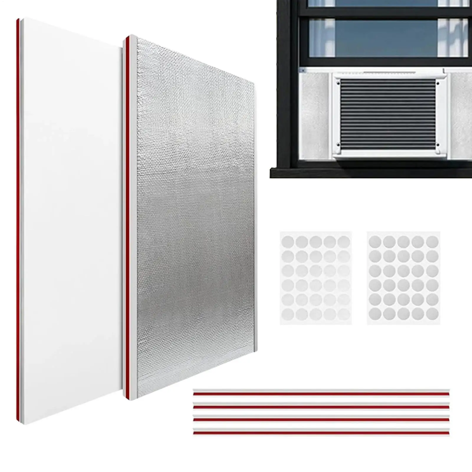 2 Pieces Window AC Insulation Panels Foam Waterproof Window AC Side Panels With Adhesive Aluminum Foil Noise Reduction
