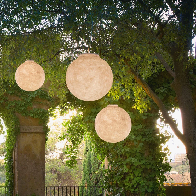 Big Sale Ip65 Waterproof Resin Glass Fiber Material Outdoor Lawn Tree Pendant Light Round Ball Led Garden Lamp