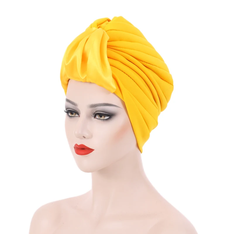 2022 New Satin Loop Ruffled Turban Cap for Women Pleated African Head Wrap Bonnet Nigeria Elegant Headties Turbante Mujer