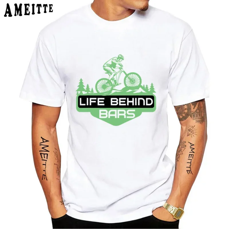 Cool Life Behind Mountain Bike Bars Mountain Climb T-Shirt New Men Short Sleeve Funny Bicycle Design Boy Casual Tops White Tees