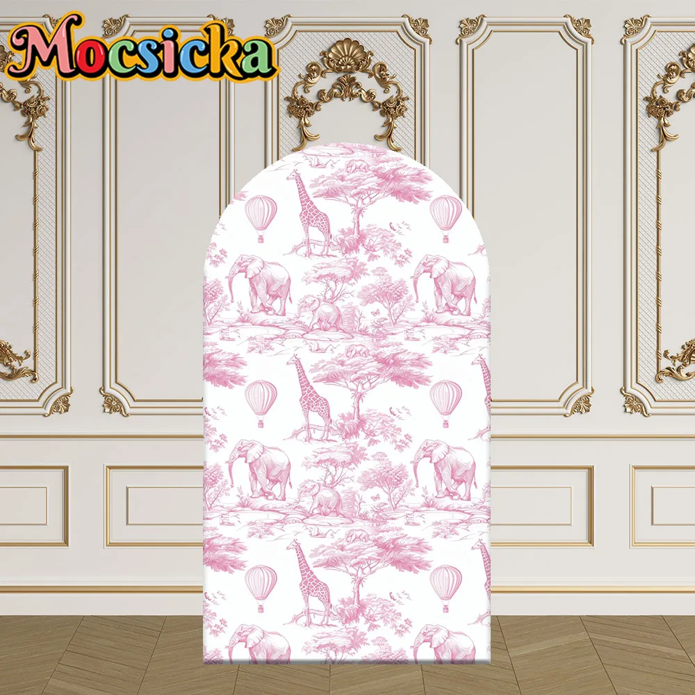 Mocsicka cubierta de arco de 2 caras vida silvestre elefante jirafa decoración telón de fondo Baby Shower arco pared niños fiesta de cumpleaños foto Banner