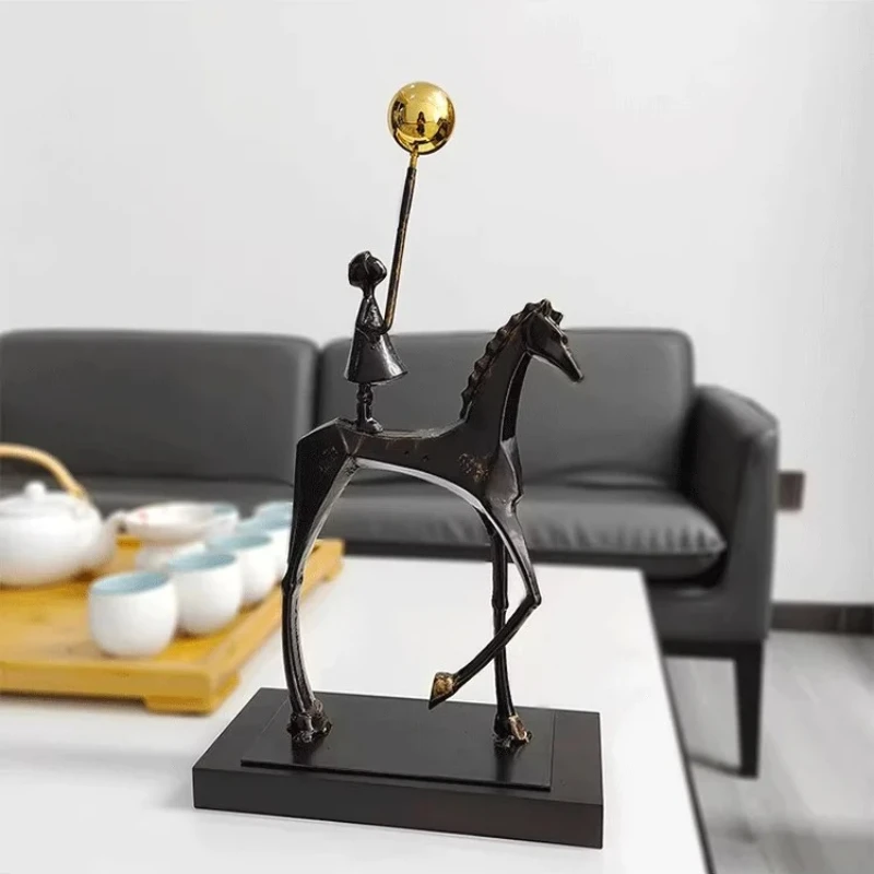 Modern simple interior home decoration metal crafts black abstract figure sculpture table ornament
