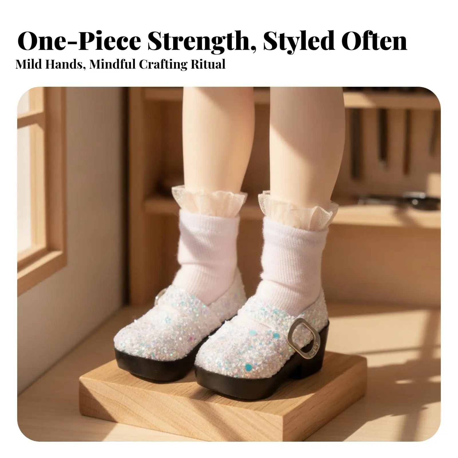 Doll High Heels Lustrous Doll Shoes with Thick Base Strap Design