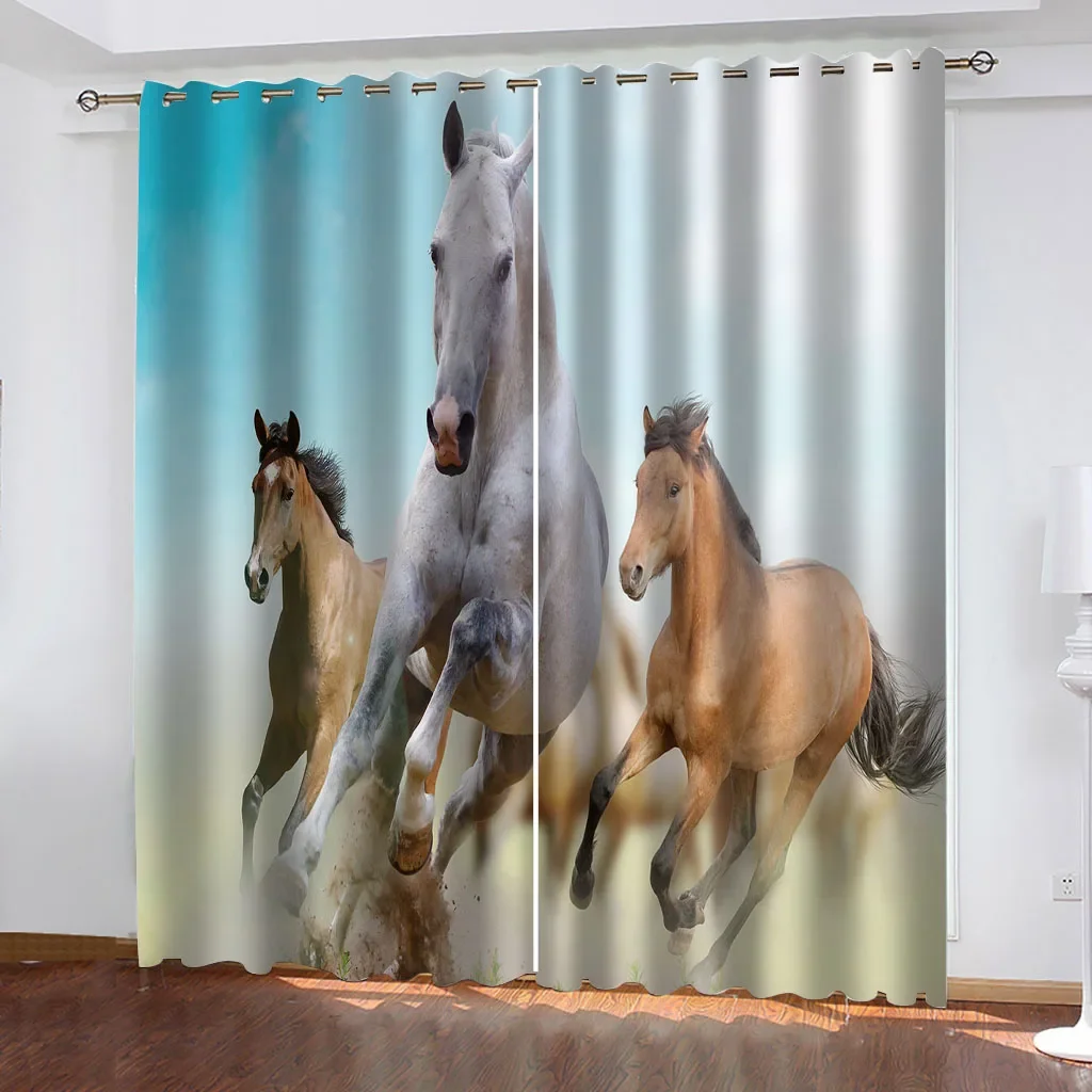 

HUANZHUANG Home Interior Curtains Animal Horse Print Curtain 3D Print Bedroom Living Room Window Blackout Partition Style Home