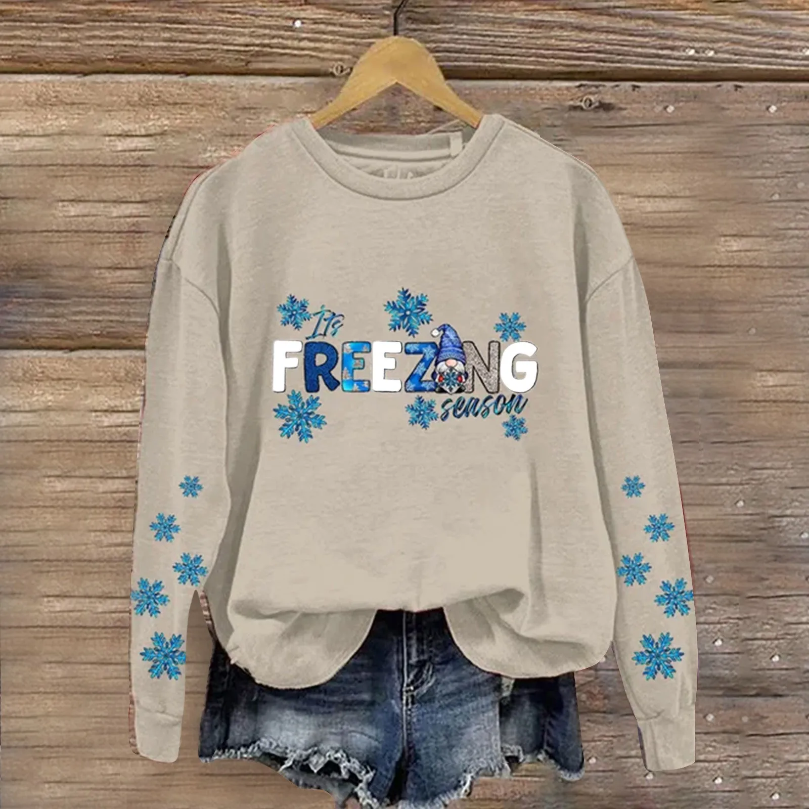 Christmas Cute Sweatshirt For Women Vintage Santa Print Long Sleeved Snowflake Pattern Letter Print Crew Neck Sweatshirt Tops