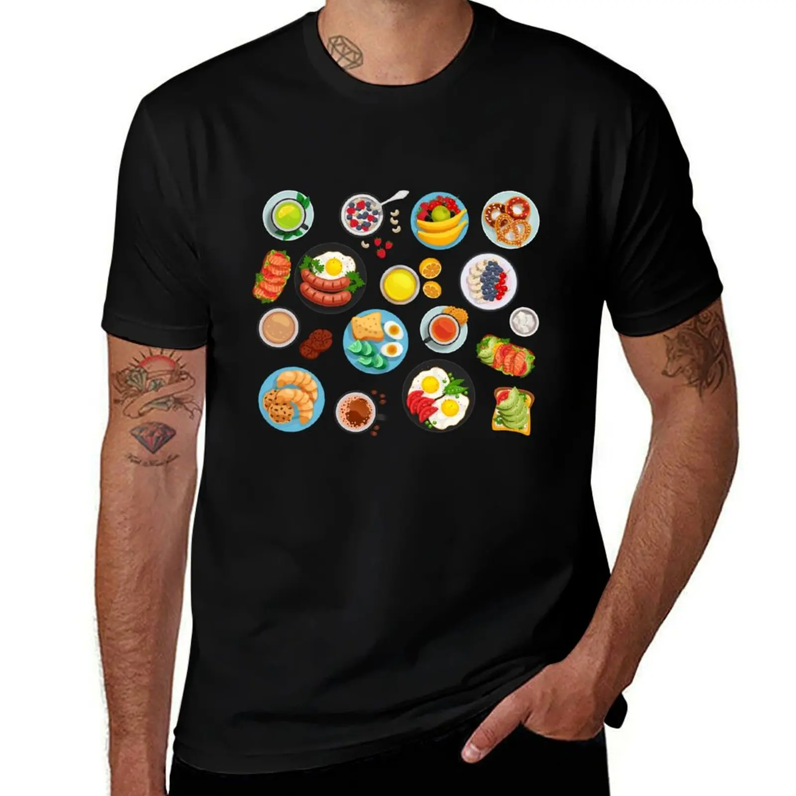 Variety of Breakfast Food Set T-Shirt funny t shirts cotton T-Shirt
