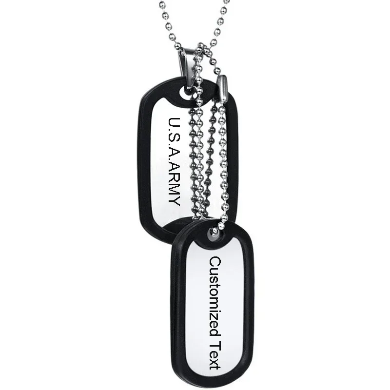 Fashionable Stainless Steel Pendant Necklace Free Carved Dog Tag Sweater Chain Soldier Rubber Cover Military Tag Amulet Jewelry