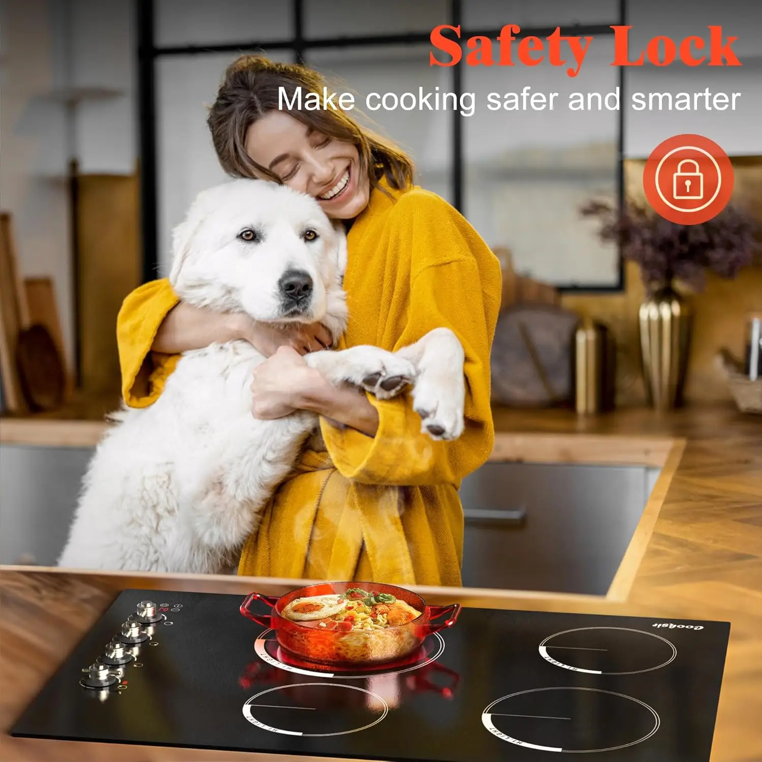 Cooktop - 4 Burner Built-in Glass Ceramic Stove Top 6700W, 240V Electric Cooktop Touch and Knob Control, Child Lock, Dual Ring,
