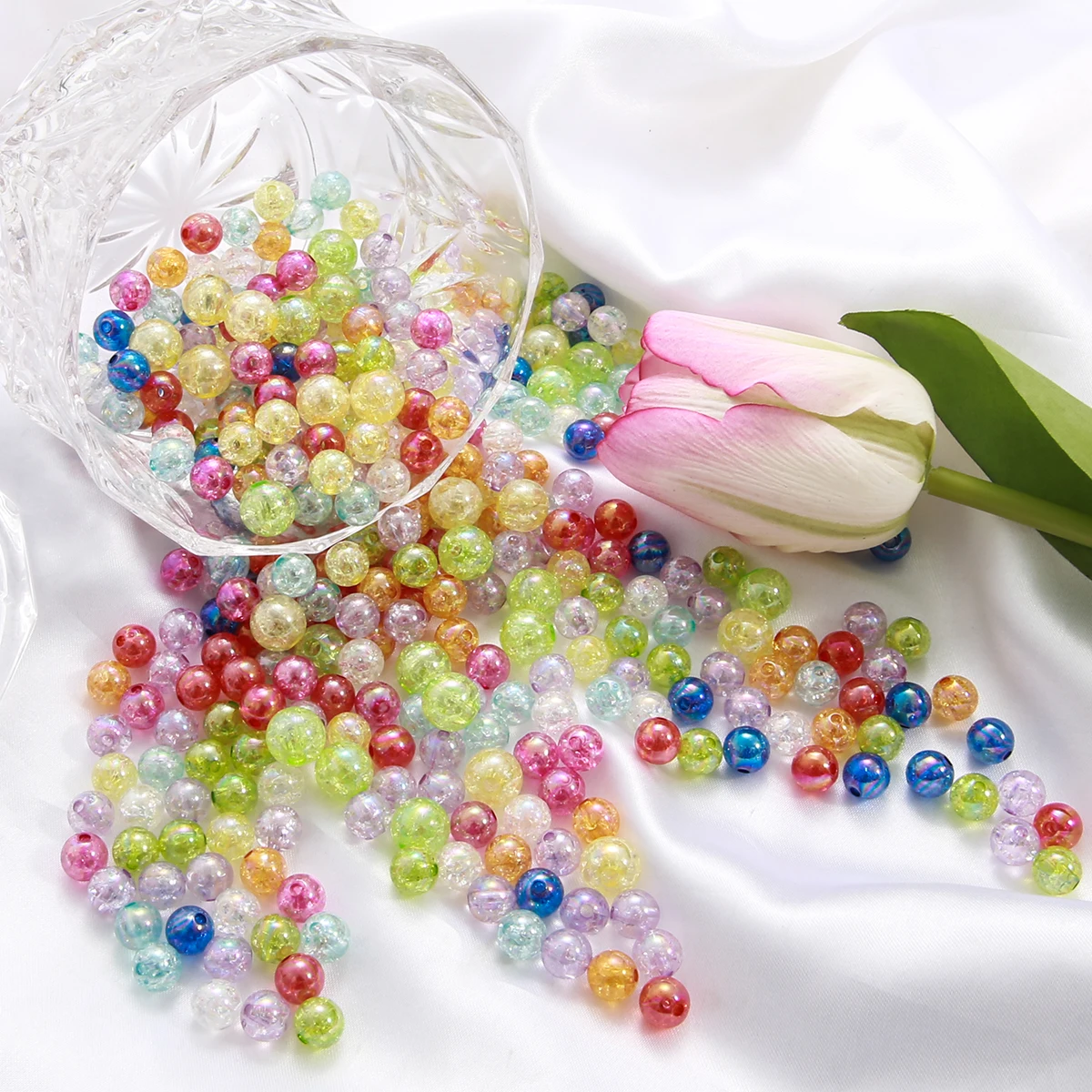 50 Stück feine Glitzer-Harzperlen, lose Perlen, runde lose Abstandsperlen für die Schmuckherstellung, DIY-Armband, Halskette, handgefertigtes Zubehör – Detail 4
