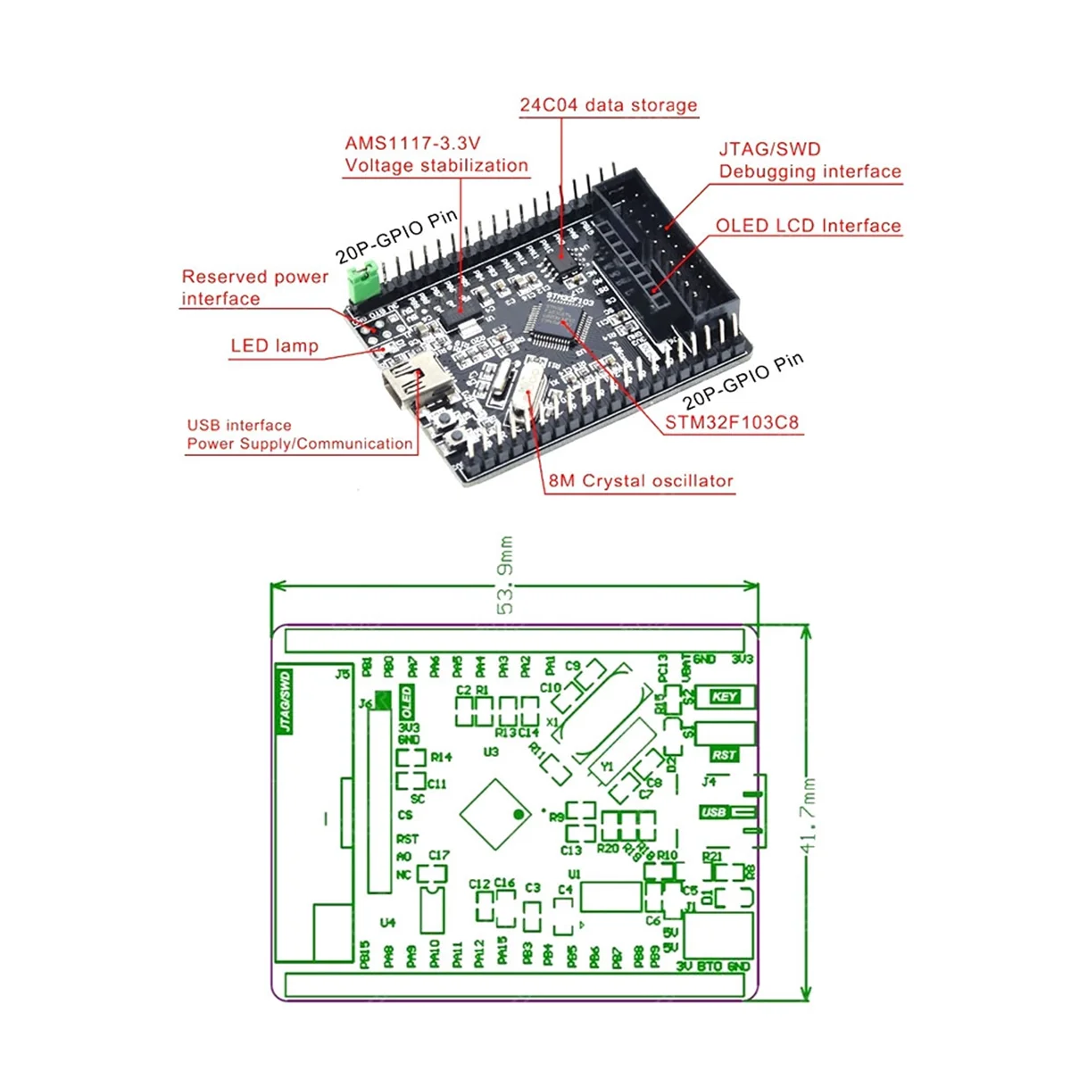 AT87-Development Board Stm32F103C8T6 Stm32F103 Stm32F1 Stm32 System Board Learning Board Evaluation Kit