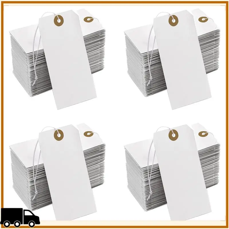 

A35M-Large Reinforcing Hole Paper Tag With String Attached,800 Pcs Paper Hanging Tags With Elastic Rope Attached