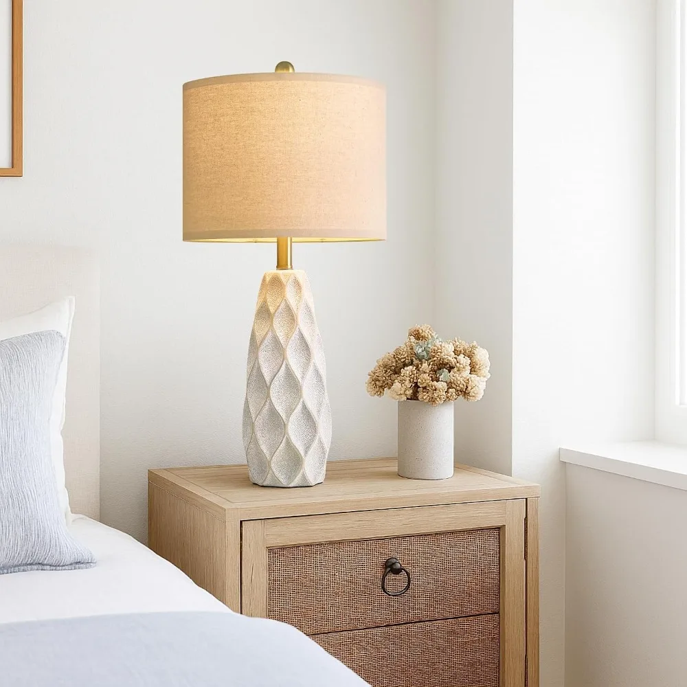 Set of 2 Modern Ceramic Table Lamps, 27.5" White Bedside Lamps for Living Room, Bedroom, Nightstand, Farmhouse Vintage Decor, Reading Light view 5