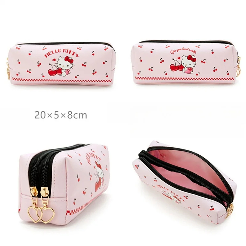 Kawaii Hello Kitty Pen Case MINISO Anime Kuromi Cinnamoroll Lovely Student Zipper Stationery Storage Bag Waterproof Pen Case