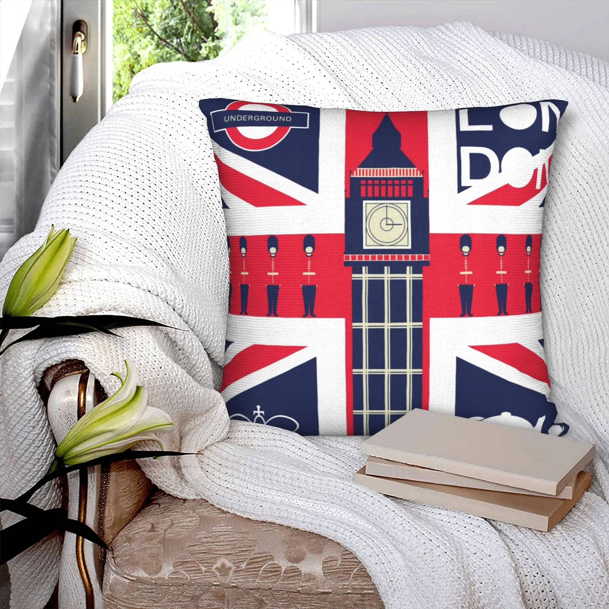 Nordic Style Vintage British Flag With London Symbol Cushion Covers 45x45cm Soft Sofa Square Pillowcase Home Decorative