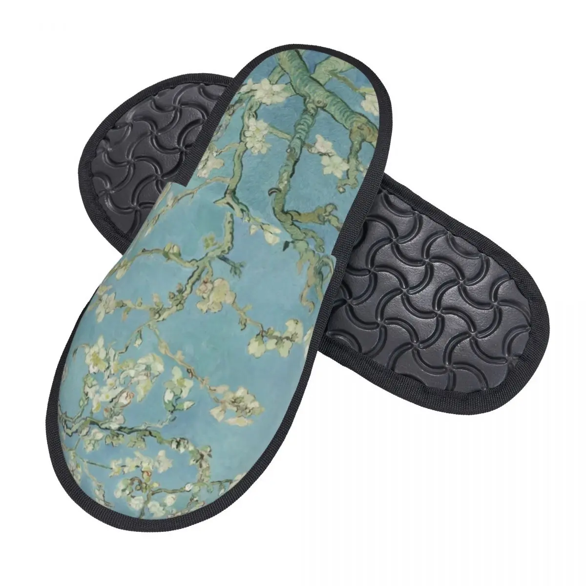 Custom Almond Blossoms By Vincent Van Gogh House Slippers Women Comfy Memory Foam Flowers Painting Slip On Spa Slipper Shoes