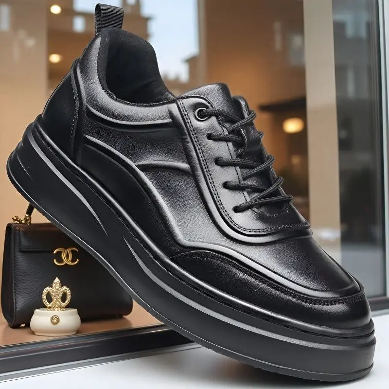 

Genuine Leather Shoes Men Casual Trendy Luxury Street Cowhide Sneakers Thick Soled Flat Board Shoes Italian Business Office 2026