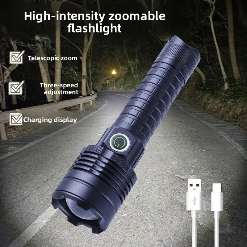 

P50 Zoomable Flashlight - Ultra-Bright, Long-Range, Laser-Powered, Large Capacity USB Rechargeable, Portable for Home & Camping