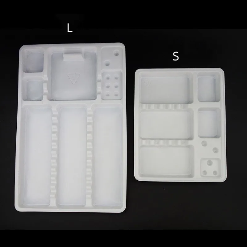 Bandeja de plástico desechable para instrumentos dentales, caja de plástico para instrumentos quirúrgicos, dentadura pequeña y grande, consumible,