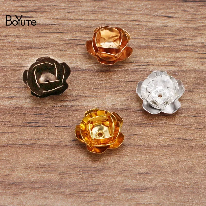 BoYuTe (100 Pieces/Lot) 11-15-18MM Metal Brass Rose Flower Materials Handmade Diy Jewelry Accessories Wholesale