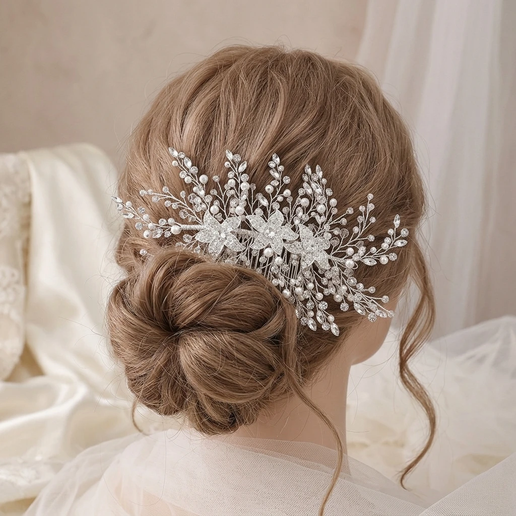 

Women Rhinestone Pearl Hair Comb Elegant Alloy Bridal Accessory for Wedding and Formal Events