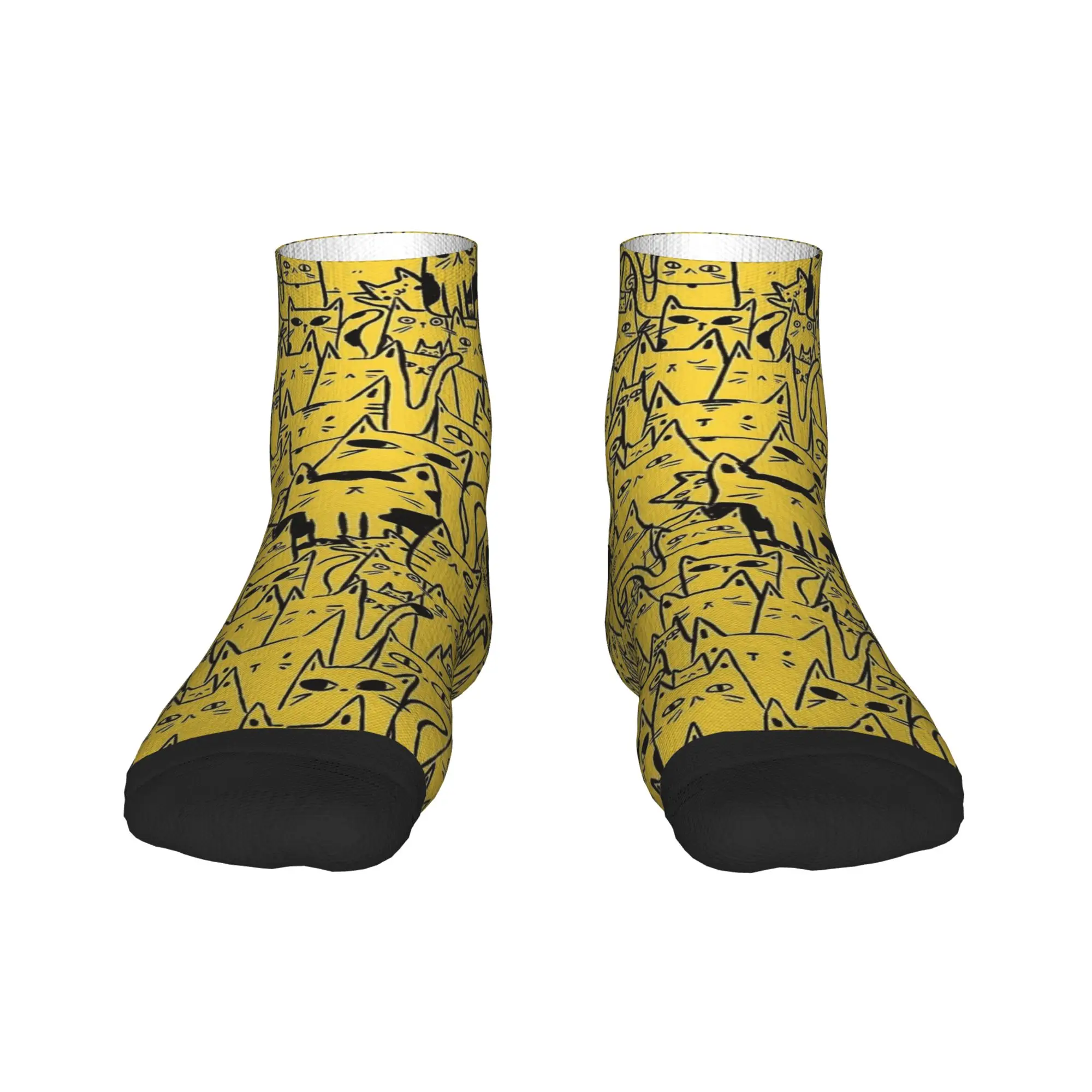 الأسود والأصفر مضحك القط الجوارب القوطية الكاحل الجوارب الصيف المضادة للانزلاق الرجال لينة تنفس الرسم الرياضة في الهواء الطلق جورب غير رسمي