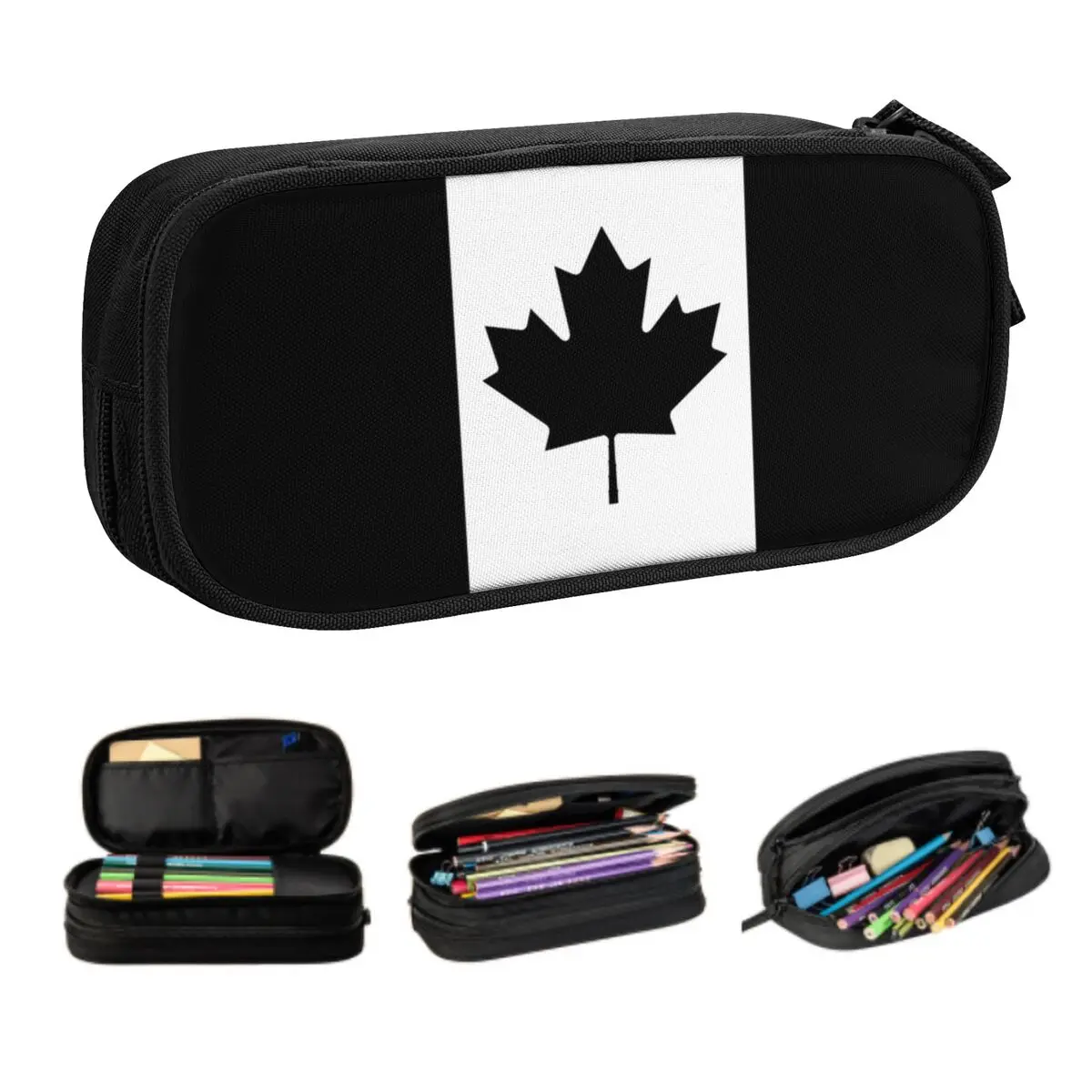 Canada Black Military Flag Custom Korean Pencil Case Canadian Patriotic Patriotism Pencil Pouch Students Stationery