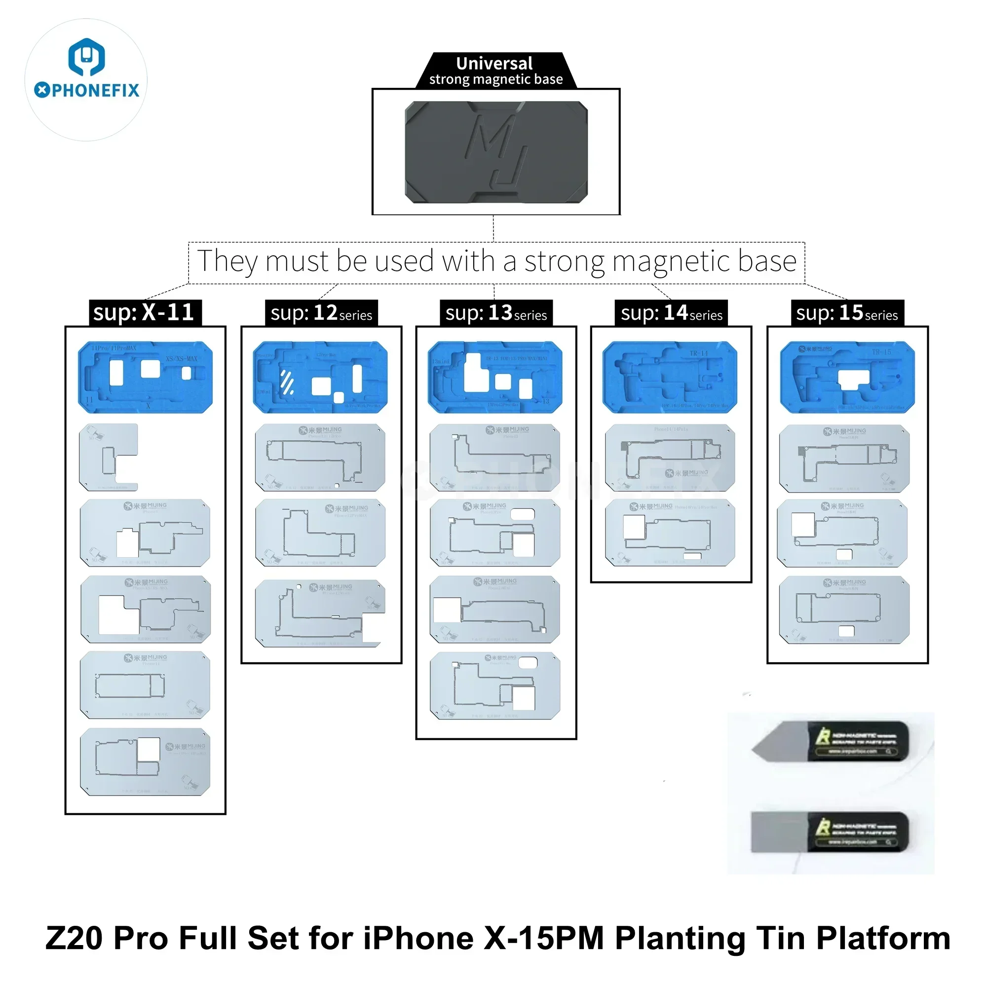 MiJing Z20 Pro 22 IN 1 Fixture For iPhone X-16 pro max Middle Layer Motherboard BGA Reballing Platform Soldering Repair Tools