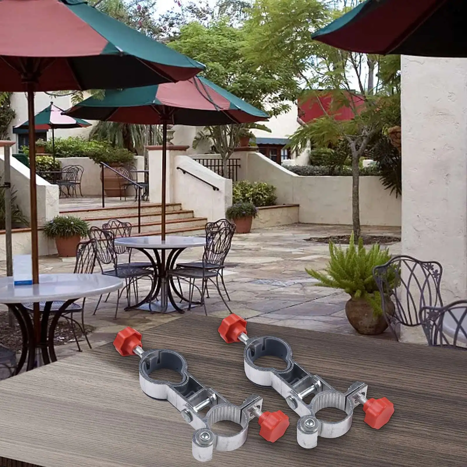 Set of 2 Clip On Mounts for Garden Chair Umbrella Holder Made of Aluminum Alloy with Locking Closure Fits 25mm Tube for Patio