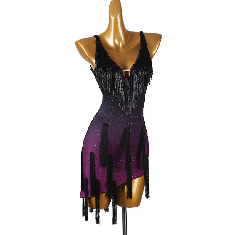 

High-end Latin Dance Competition Dress Women Salsa Tassel Dresses Sleeveless Adult Rumba Samba Party Stage Dancewear Clothes 496