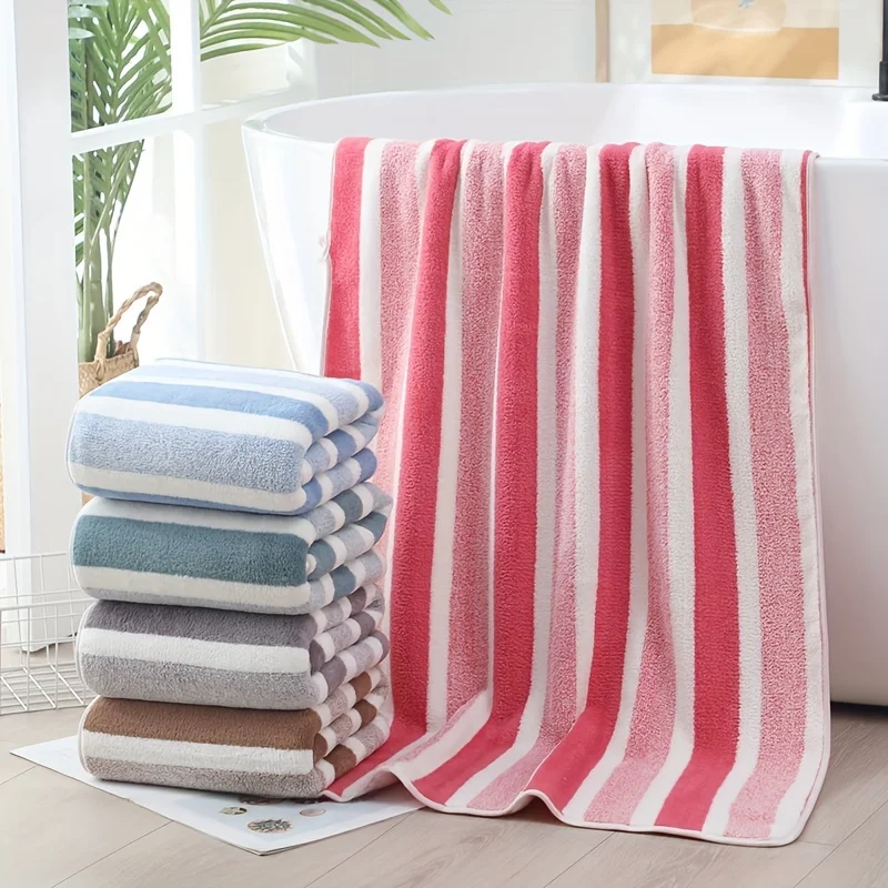 

5pcs Striped Bath Towel Set, Absorbent & Quick-drying Showering Towel, Super Soft & Skin-friendly Bathing Towel, For Home Bathro