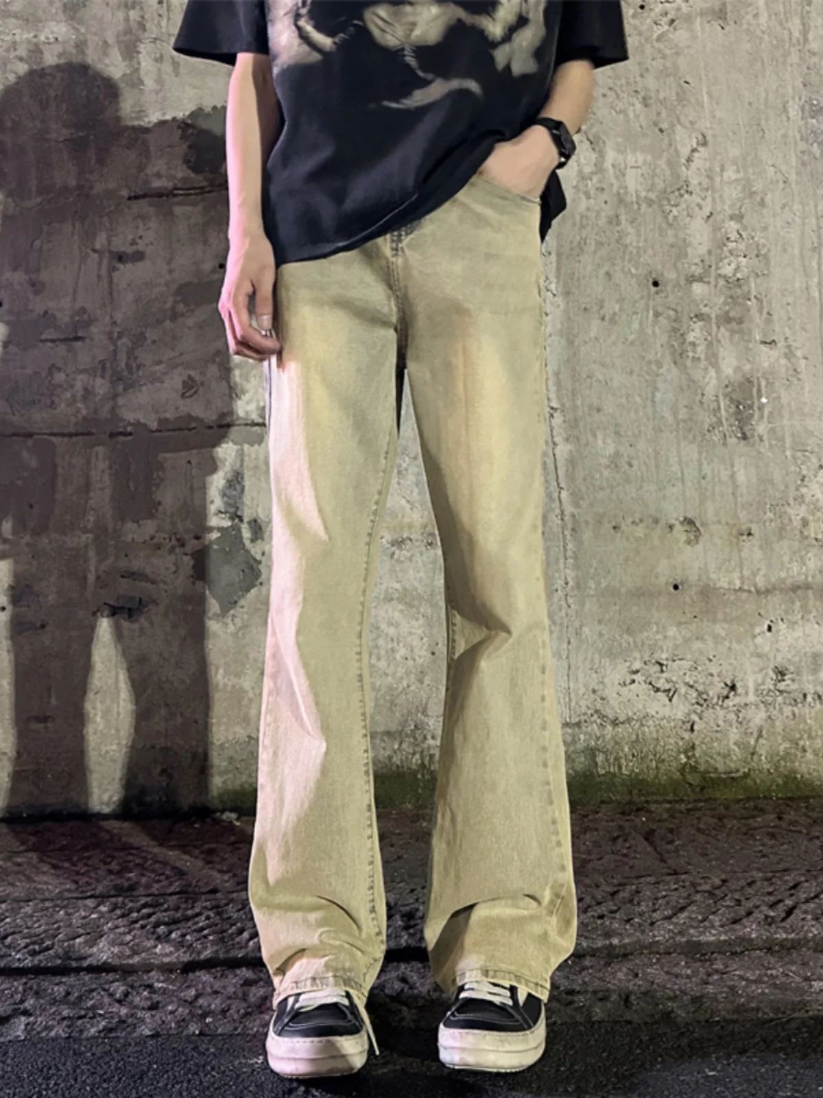 

Yellow Mud Color Straight Leg Jeans Men Summer Thin CleanFit American High Street Vibe Cool Micro Flare Pants Youth Faion