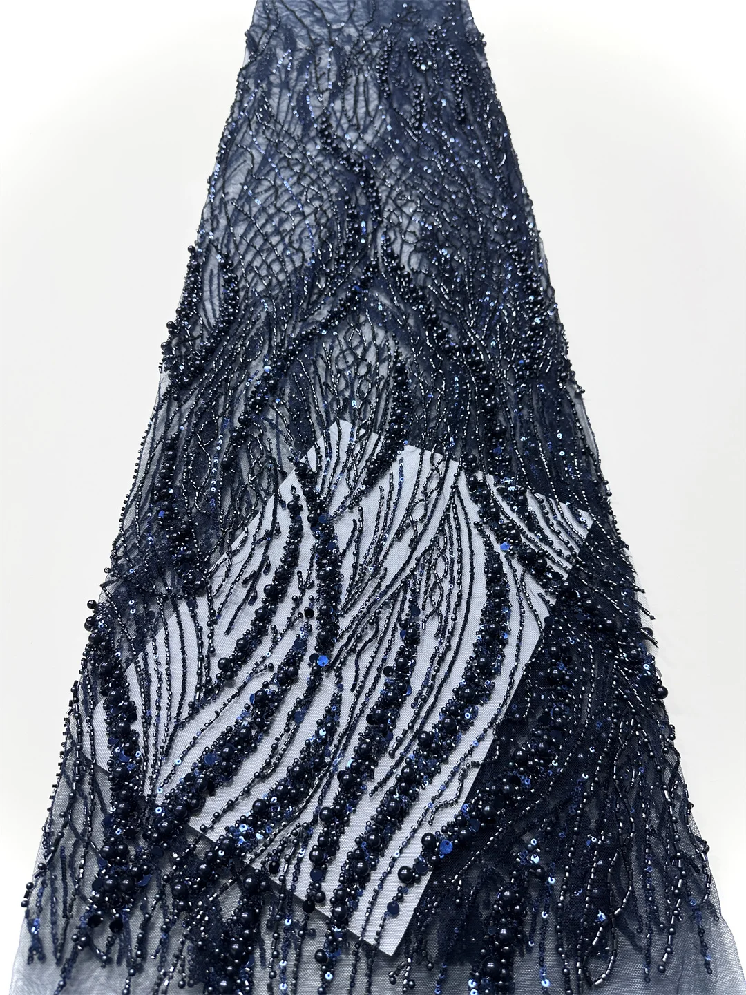 

Luxury African Beaded Lace Fabric 2025 Latest Nigerian French Sequins Tulle Lace Fabric Bridal Wedding Party Dress Material