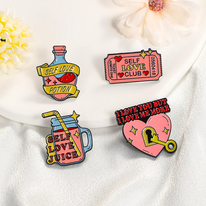 Cute Pink Heart Lock Drop Pin Valentine Brooch Creative Sweet Badge DIY Clothes Bag Shoes Hat Scarf Tshirt Decoration Unisex