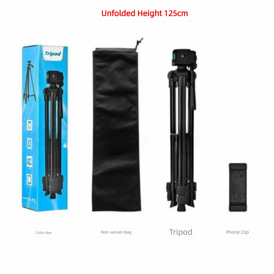 Adjustable Camera Tripod with Phone Holder, 3-Section Telescopic 16.7-49.2in, Metal ABS Stand for Photography Vlogging