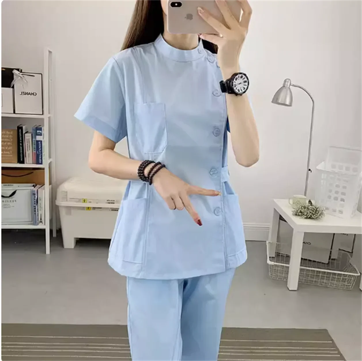 Conjunto de uniforme de enfermera para mujer, manga corta