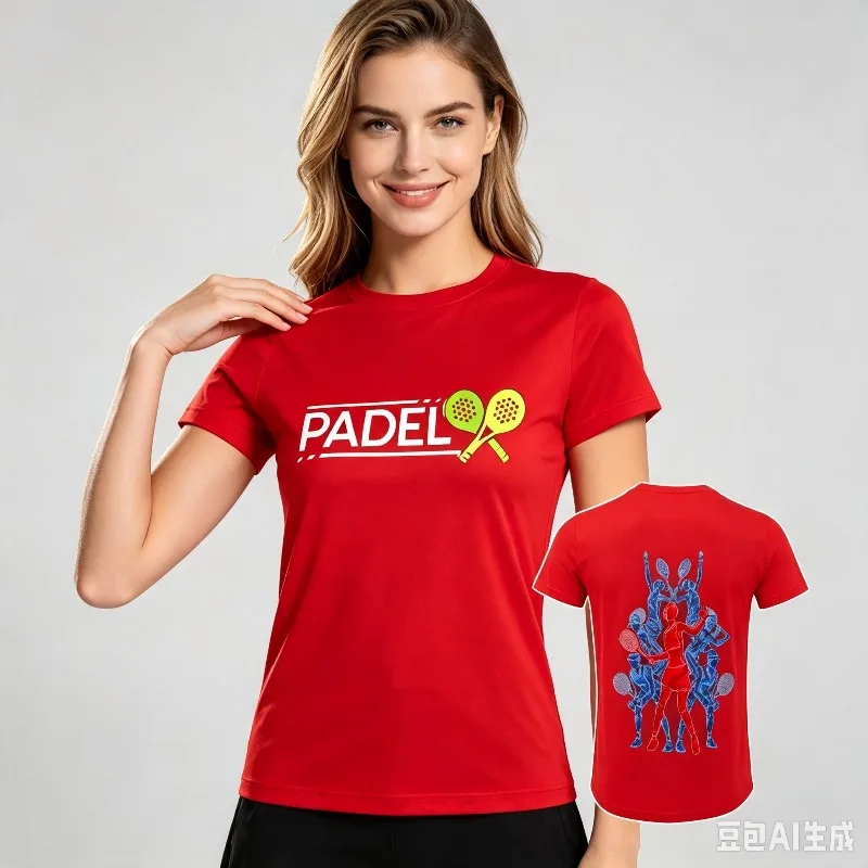 Women Padel Tennis T-Shirt 100% Cotton Racket Sport Graphic Print Casual Short Sleeve Tee for Gym Daily Wear