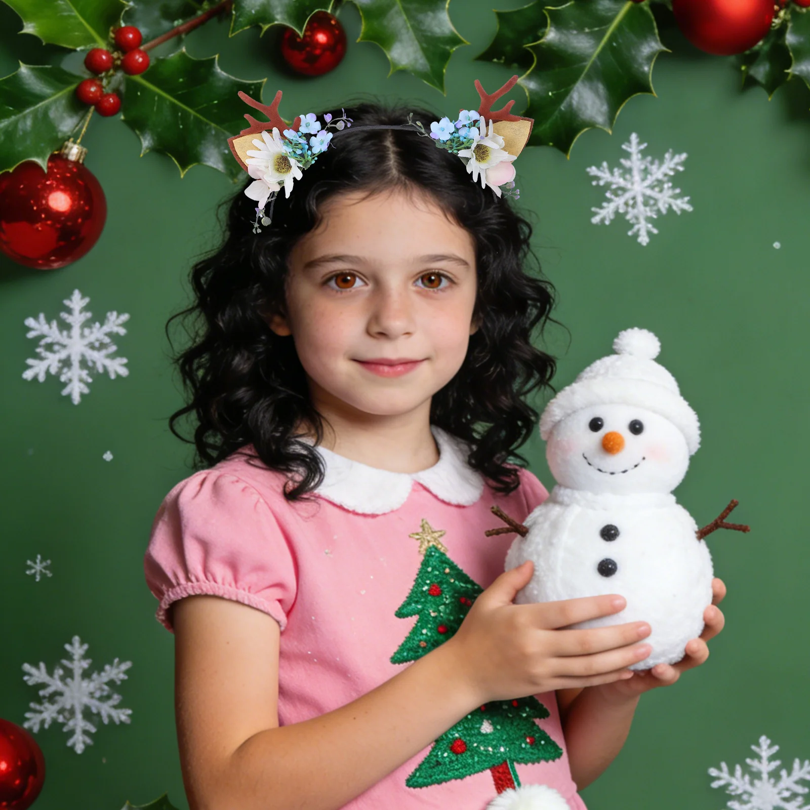 

1Pcs Floral Antler Hair Hoop Christmas Party Headband for Girls Kids Lightweight Holiday Wear Fun Celebration Accessory
